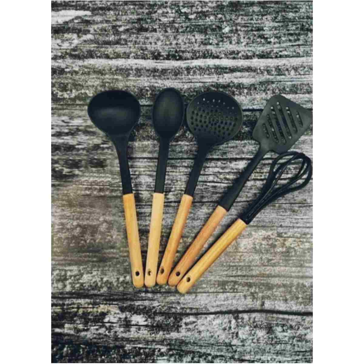 Genel Markalar Çizmez Ahşap Saplı Set Kaşık,kepçe,spatula,çırpıcı,kevgir,çizmez Isıya Dayanıklı - Görsel 7