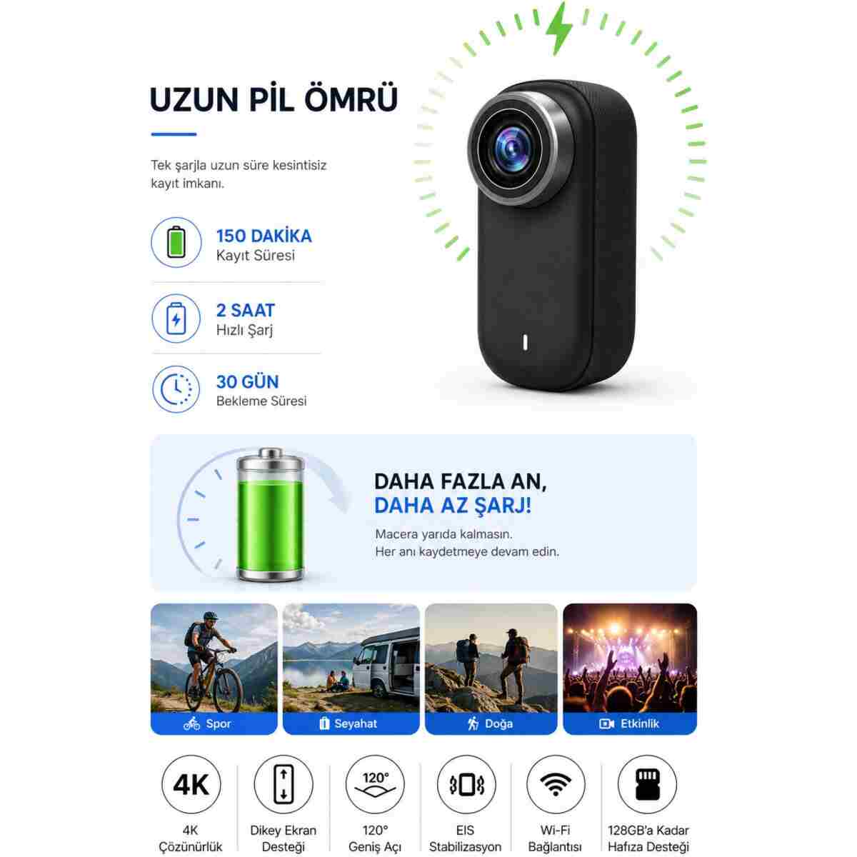 Weskam 4K Ultra HD Mini Aksiyon Kamerası | Taşınabilir, Wi-Fi, Geniş Açı Lens - Görsel 10