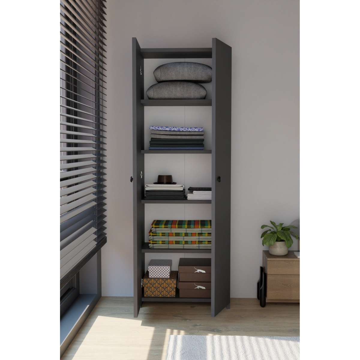 alpaevmobilya 150 Cm 2 Kapaklı 5 Raflı Geniş Çok Amaçlı Yatak Odası Kıyafet Dolabı Düzenleyici Ve Organizer - Görsel 4