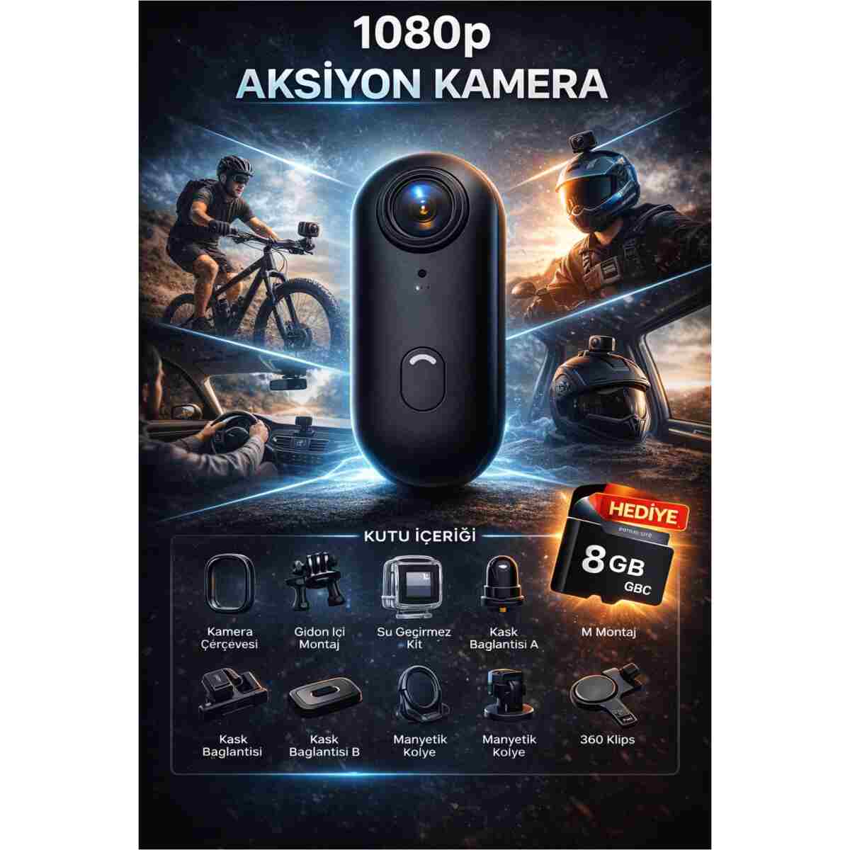 TEKNOKUTUM Full HD 1080P Göğüs Kamerası Motosiklet Bisiklet ve Scooter Kullananlar İçin-8GB SD Kart Hediyeli - Görsel 10