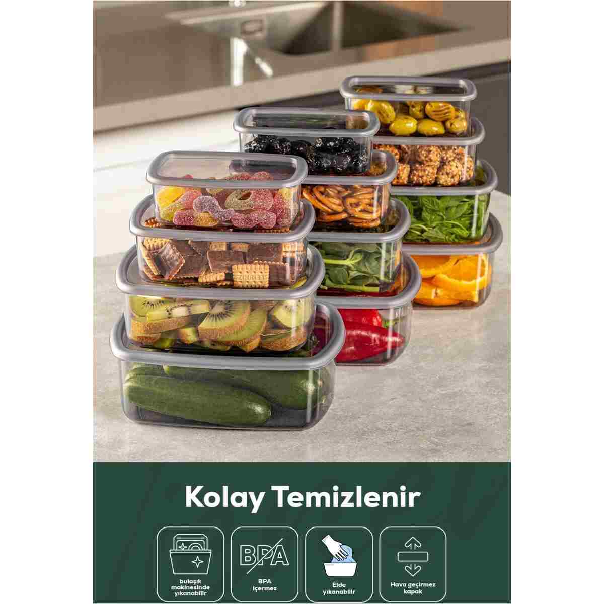 Vienev 12'li Hava Geçirmez Saklama Kabı Seti Antrasit 3x(250-500-750-1200 ML) - Görsel 7