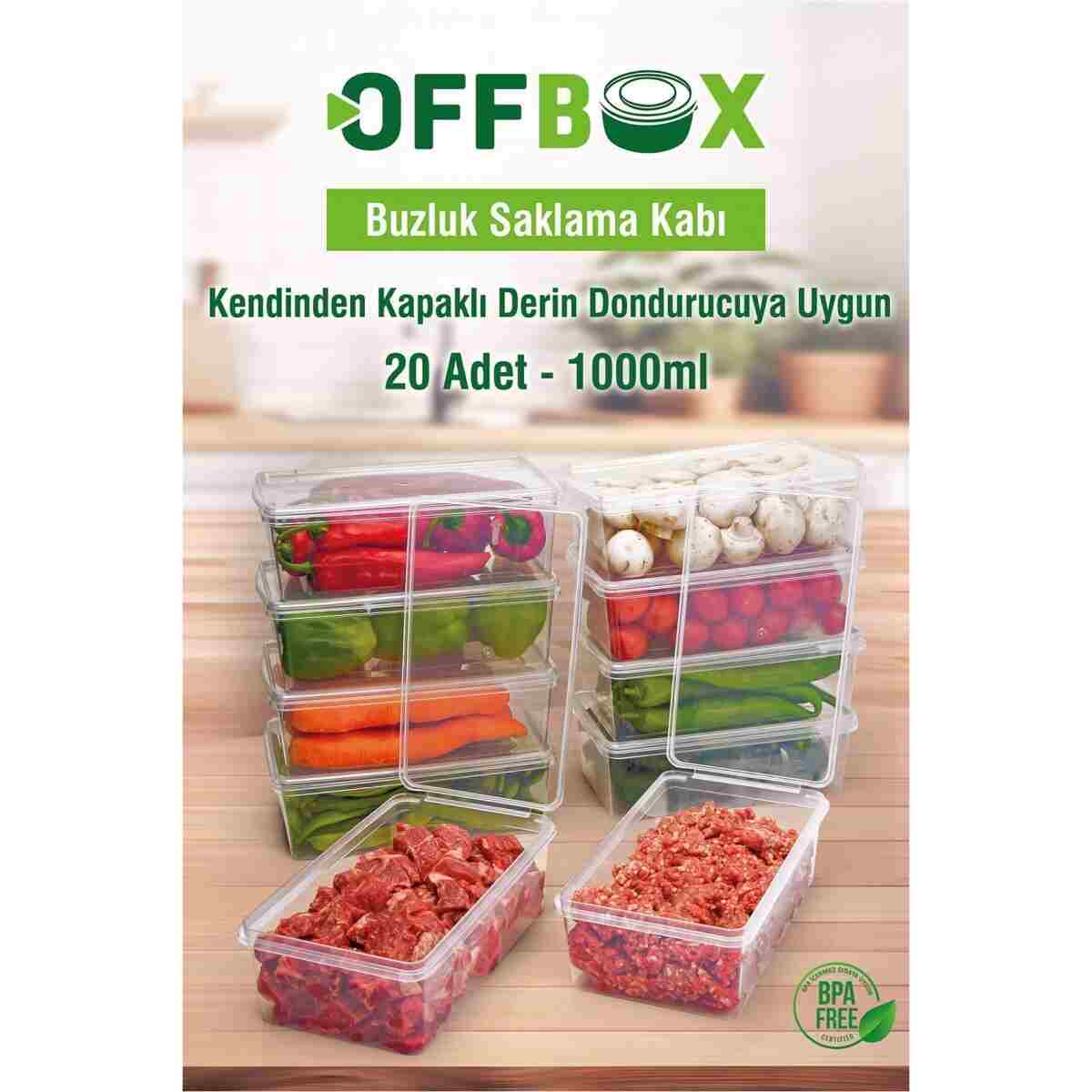 OFFBOX 20 Adet 1 Lt. Kendinden Kapaklı Difrize Uygun Buzluk Saklama Kutusu Düzenleyici - Görsel 4