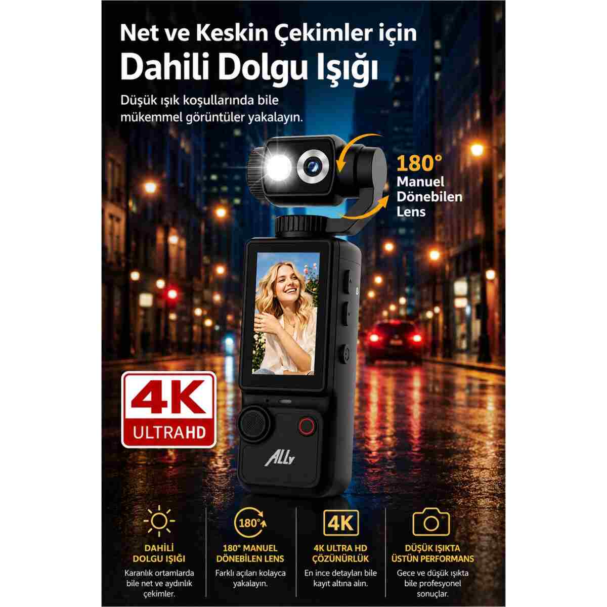 Ally Q8 PocketPro 4K Ultra HD Dijital Aksiyon ve Vlog Kamerası - Görsel 6