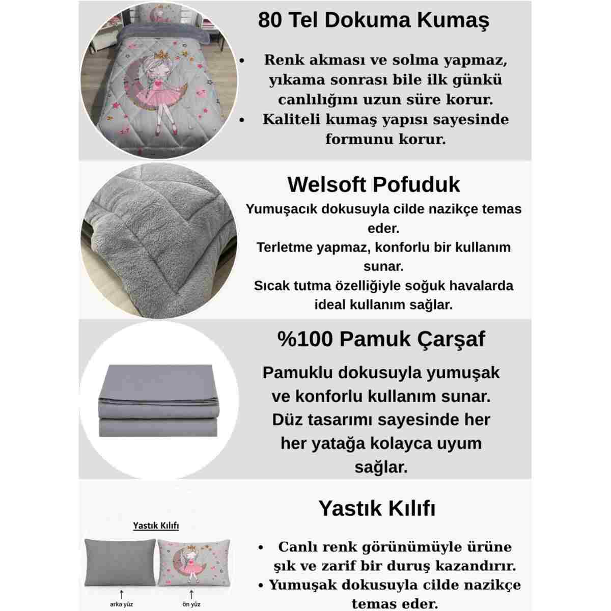 yok yok evim eve dair her şey Welsoft Pofuduk Çift Taraflı AYDA OTURAN KIZ Desenli Tek Kişilik Yorgan Uyku Seti - Görsel 4