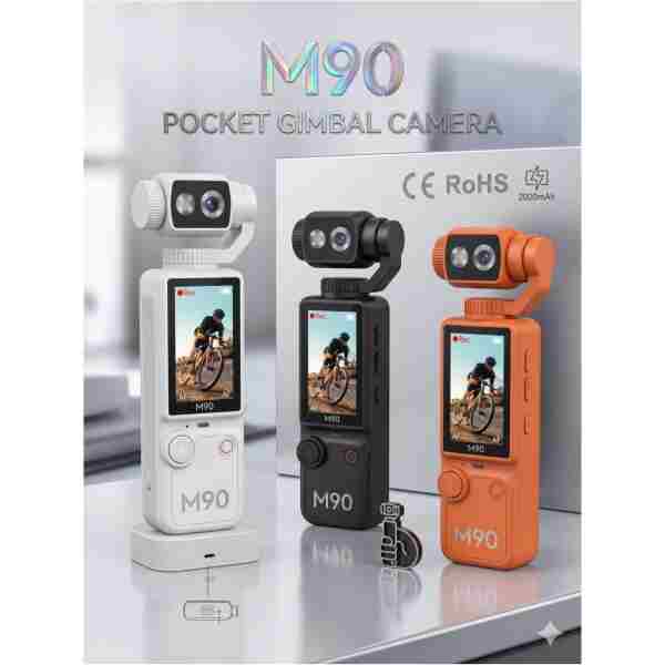 M90 Taşınabilir Gimbal Aksiyon Kamerası - Sarsıntısız 4K Video, Çift Lens, Uzun Şarj Ömrü