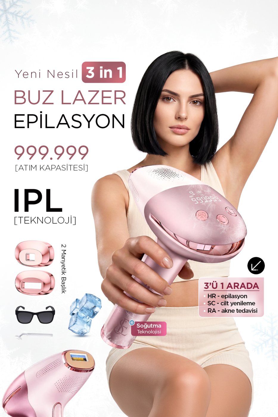 EN SİGA Buz Başlıklı IPL Lazer Epilasyon Cihazı Kalıcı Tüy Azaltma 9 Kademeli Ev Tipi Tüm Vücut Kullanımı