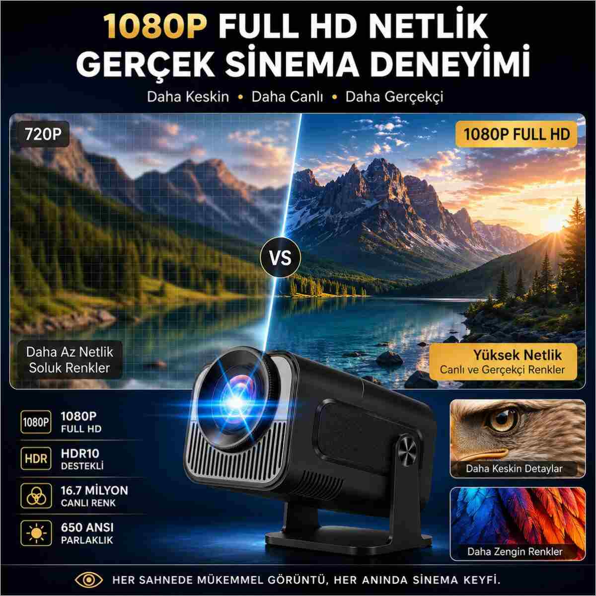 TARÇIN Teknomie Ultra HD Yeni Nesil Akıllı Prokesiyon Cihazı, Otomatik Ayarlama, Dahili Hoparlör - Görsel 6