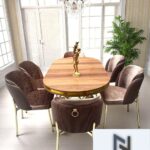 NUNKA HOME Arya Gold Line Serisi Cappuccino Renk +6 Sandalyeli Mdf Lak Panel Ceviz Renk Masa Takımı