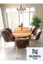 NUNKA HOME Arya Gold Line Serisi Cappuccino Renk +6 Sandalyeli Mdf Lak Panel Ceviz Renk Masa Takımı