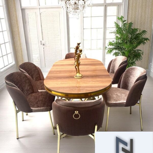 NUNKA HOME Arya Gold Line Serisi Cappuccino Renk +6 Sandalyeli Mdf Lak Panel Ceviz Renk Masa Takımı