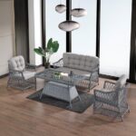 Evdemo Icon Rattan Bahçe Balkon Oturma Takımı 2+1+1+Camlı Masa Gri