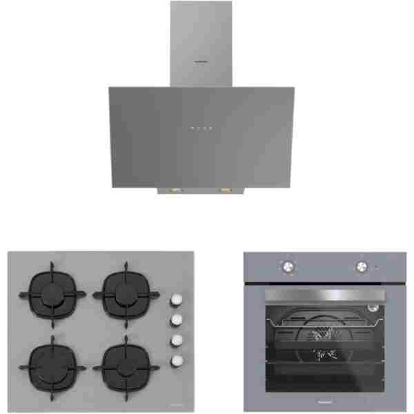 Silverline 3'lü Gri Cam Ankastre Set (3481 Flam 60 Gri+cs5335s02+bo65e1s01)