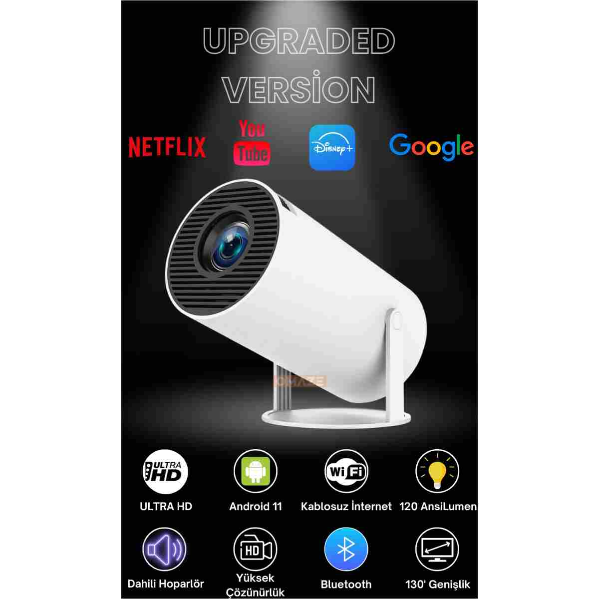 Omaze Upgrade Android Taşınabilir Sinema Projeksiyon Wifi Destekli En Güncel Sürüm Akıllı Projektör Siyah - Görsel 9