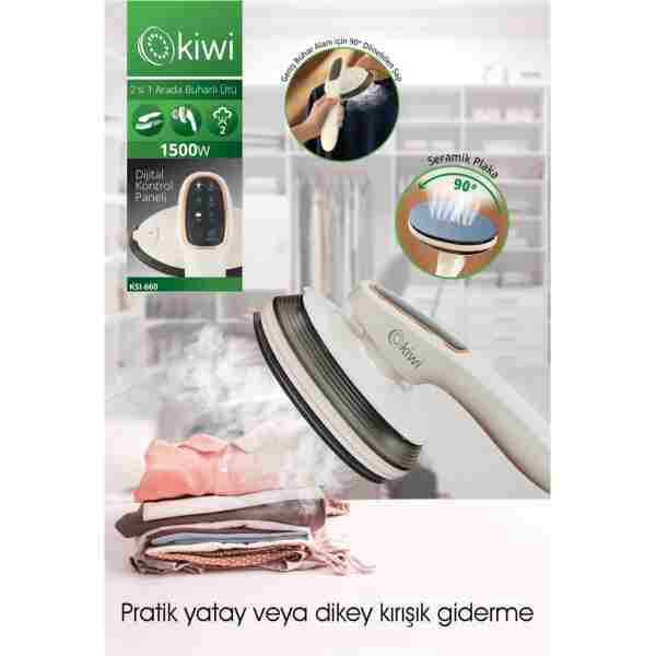 Kiwi Ksı-660 2'si 1 Arada Buharlı Ütü – 1500W Güçlü, LED Ekranlı, 90° Dönebilen Saplı (BEYAZ)