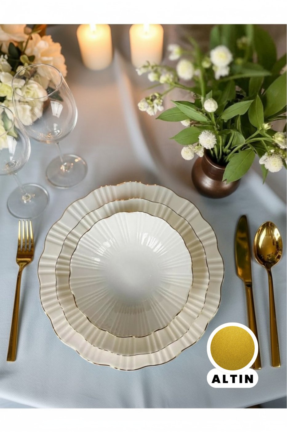 qtahya homes queen of kütahya Timeless Elegance Yemek Takımı 24 Parça Gerçek Altın Lüks Modern