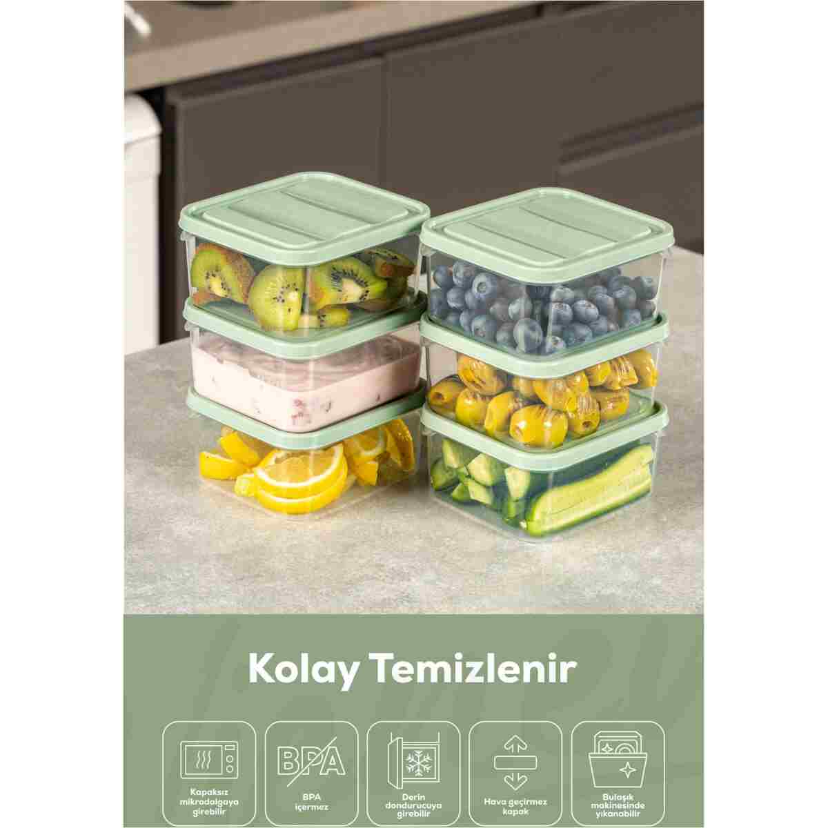 Vienev 12'li 350 ml Buzdolabı Dondurucu Organizer Mikrodalga Ve Difrize Uygun Saklama Kabı Mint - Görsel 3