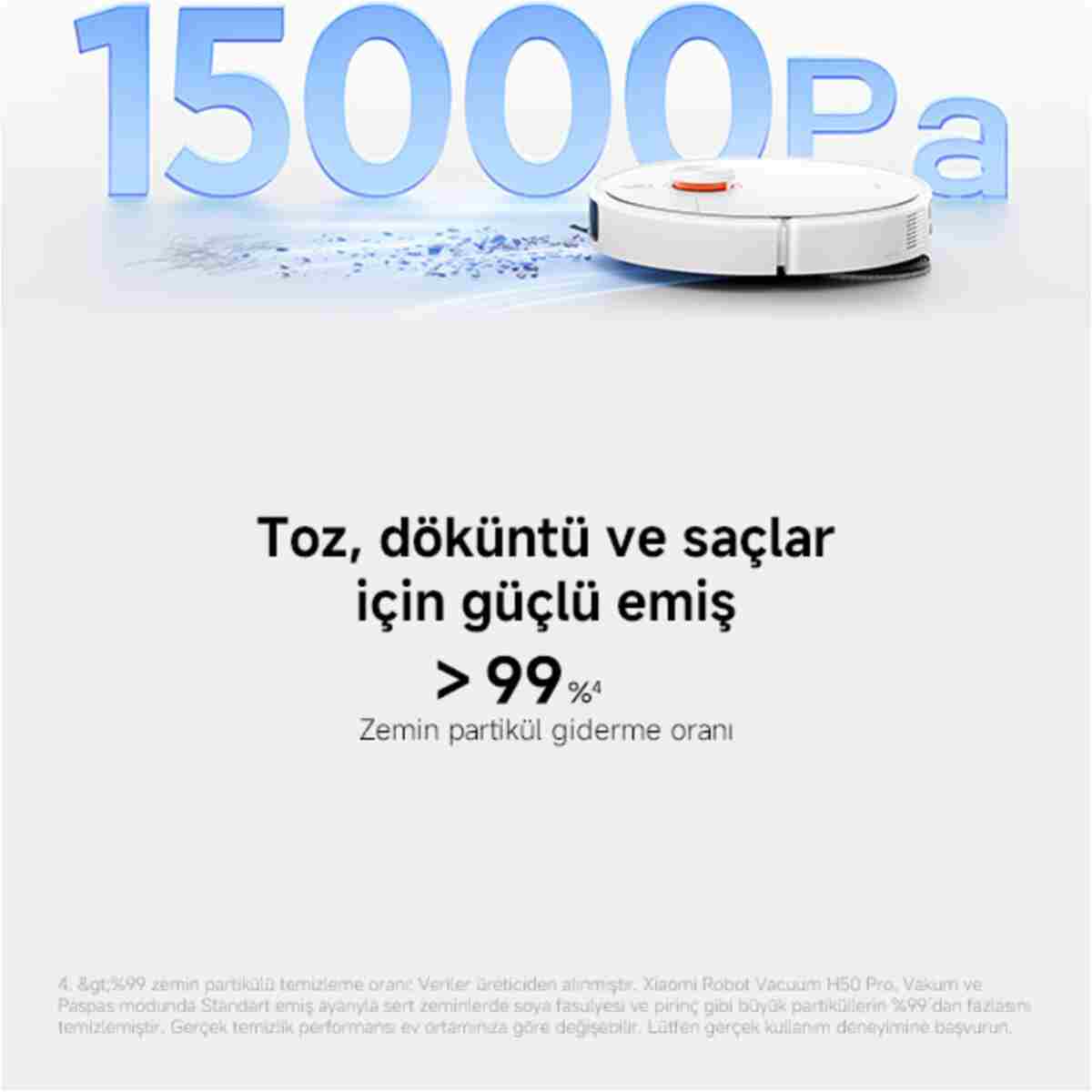 Robot Vacuum H50 Pro Beyaz Akıllı Robot Süpürge 15000 Pa Emiş Gücü ( Xiaomi Türkiye Garantili) - Görsel 21