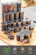 Meleni Home 52 Parça Mega Seti Kare Erzak Ve Bakliyat Saklama Kabı Baharatlık 12x(300ML 500ML) 8x(1100ML 1700ML) - Görsel 2