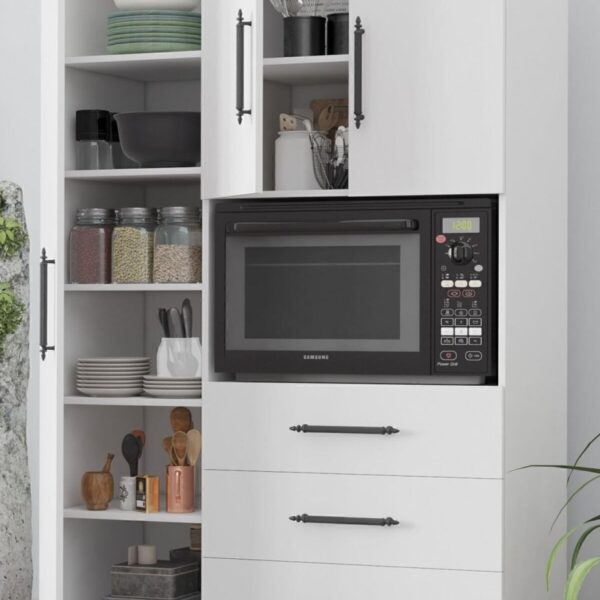 AEKA Ae-2074 Aras Beyaz Çok Amaçlı Mutfak Dolabı&banyo Dolabı, Kiler, 3 Kapaklı, 3 Çekmeceli, Fırın Bölme