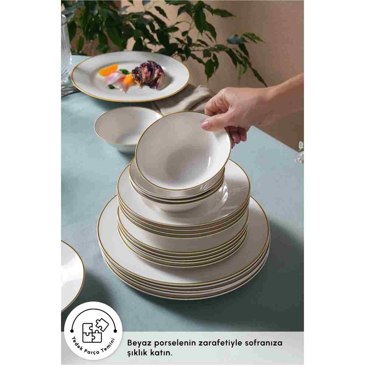 Karaca Elegance Bone Rebeca 24 Parça 6 Kişilik Yemek Takımı Gold - Görsel 5
