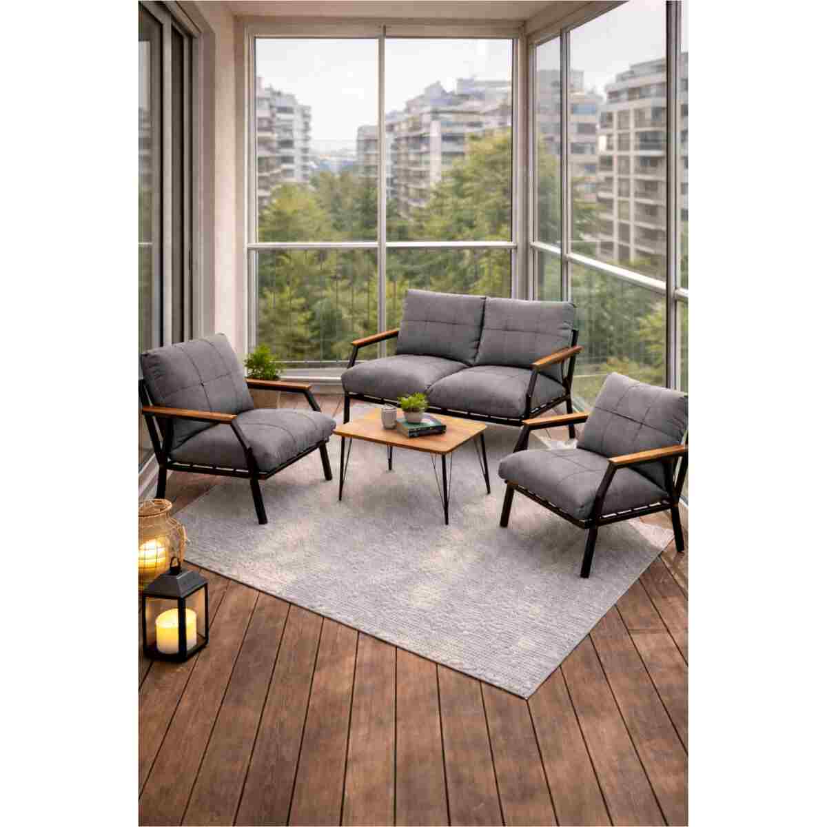 UFUK HOME Linda 211 Sehpalı Kahverengi Fermuarlı Bahçe Balkon Takımı, Cafe, Salon - Metal Kanepe Koltuk Takımı - Görsel 9