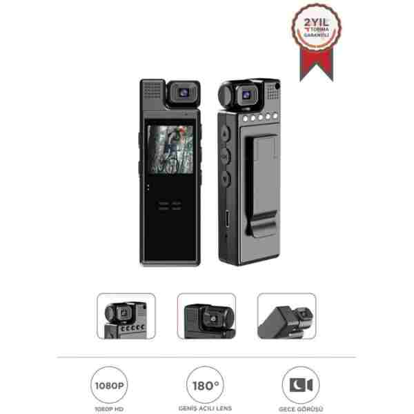 Torima CMR-19 Siyah 4k 180 Derece Vücut Kamerası Wifi Gece Görüslü Aksiyon Kamerası