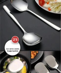AYGÖREN HOME 2 ADET Pratik 21 Cm Paslanmaz Çelik Lüx Servis Salata Kaşığı Spatula | Çelik Yemek Servis Kaşığ