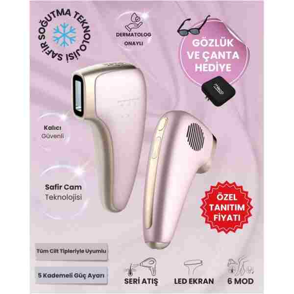 Mieco Safir Soğutma Özellikli ipl Lazer Epilasyon Aleti (Safir Cam)-Rosegold + Gözlük ve Çanta Hediyeli