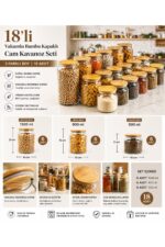 Karçiçeği Home Vakumlu, Bambu Kapaklı 18 Parça Cam Kavanoz Ve Çeyiz Seti 1300-800-500 ml - Görsel 5