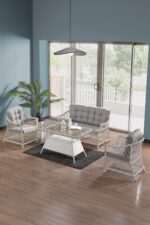 Evdemo Icon Rattan Bahçe Balkon Oturma Takımı 2+1+1+Camlı Masa Gri - Görsel 8