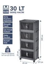 Lavine ”MEDIUM” 4 Katlı Portatif Dolap Organizer 30LT Çok Amaçlı Mıknatıs Kapaklı, Katlanır, Tekerlekli - Görsel 13