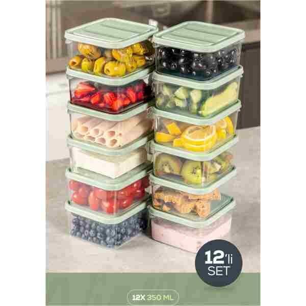 Vienev 12'li 350 ml Buzdolabı Dondurucu Organizer Mikrodalga Ve Difrize Uygun Saklama Kabı Mint