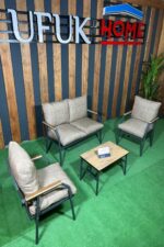 UFUK HOME Sehpalı Gri Fermuarlı Bahçe Balkon Takımı, Cafe, Salon - Metal Kanepe Koltuk Takımı - Görsel 9