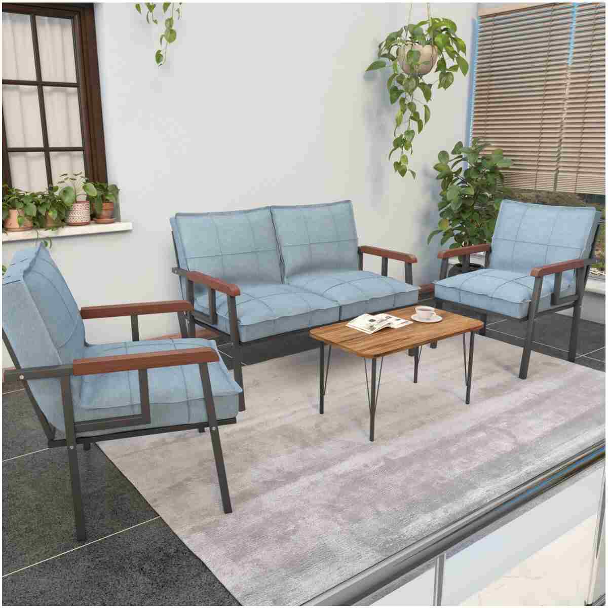 Mygusi " Modern'' Serisi Balkon, Bahçe, Cafe - Metal Kanepe Koltuk Takımı - 2 1 1 - Sehpalı Koyu Gri - Görsel 6
