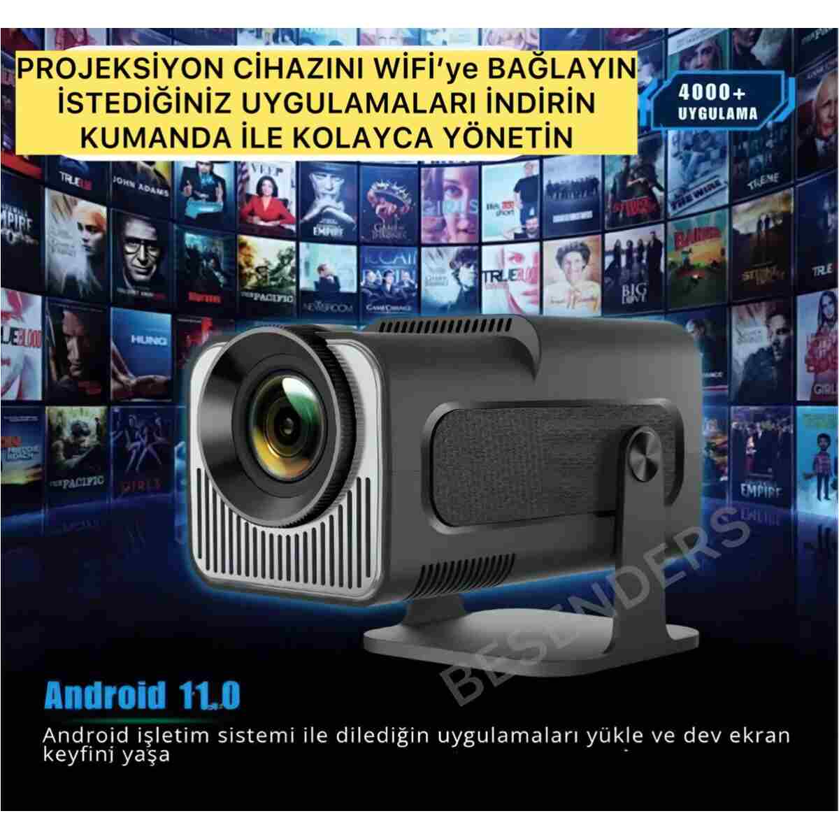 Besenders HY320 MİNİ PROMAX YeniVersiyon Taşınabilir Projeksiyon Android Wifi BT AkıllıSinemaProjektör - Görsel 4