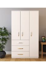 Metalia GM 303-A ECE 3 KAPI 3 ÇEKMECELİ AYAKLI SİYAH KULPLU GARDIROP - Görsel 9