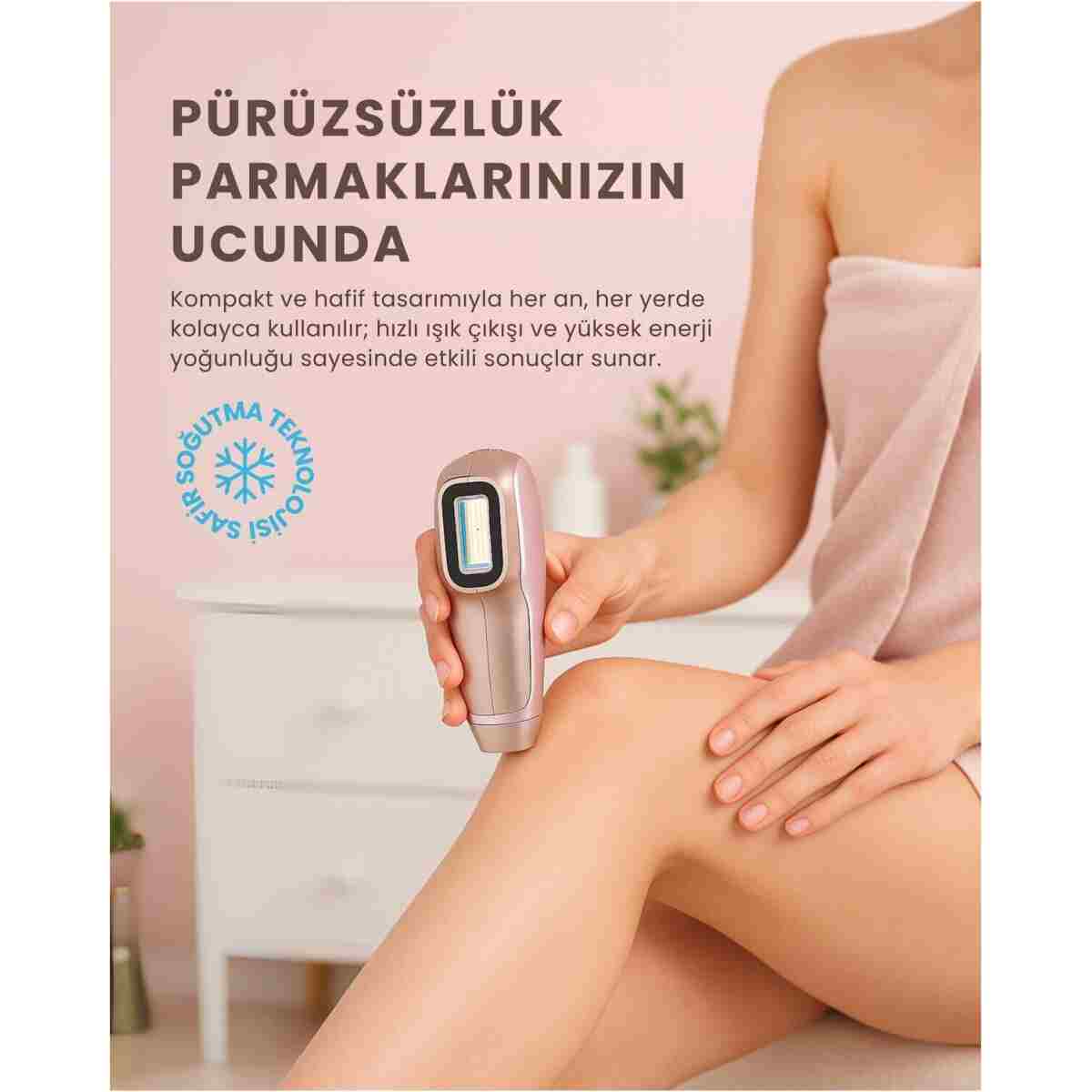 Mieco Safir Soğutma Özellikli ipl Lazer Epilasyon Aleti (Safir Cam)-Rosegold + Gözlük ve Çanta Hediyeli - Görsel 5
