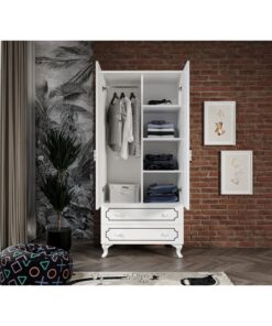 KZNMOB HOME Stil 2 Kapaklı 2 Çekmeceli Modern Gardırop, Elbise Dolabı - Tamamı 1. Kalite Mdf - Görsel 3