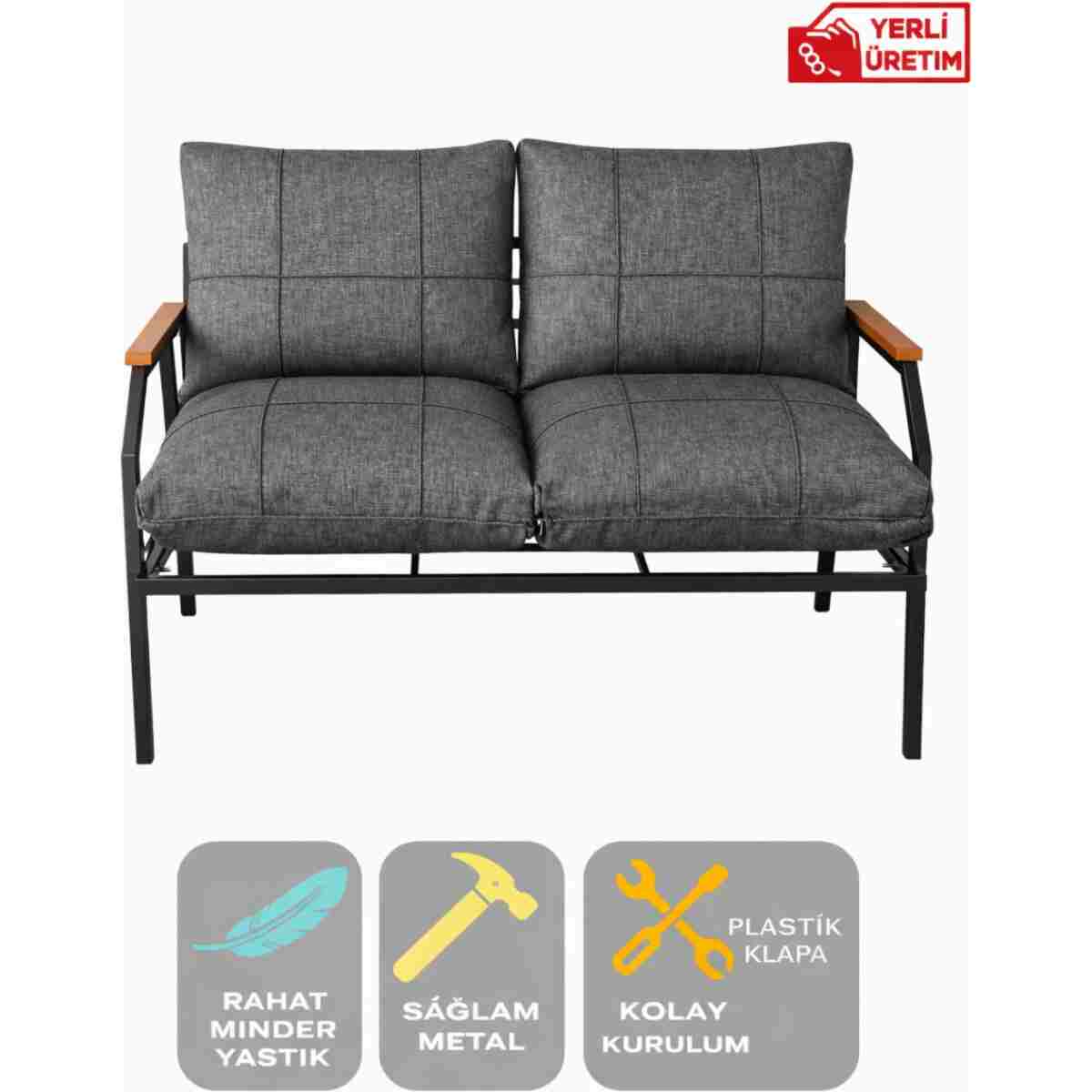 UFUK HOME 2'li Koltuk Bahçe Mobilyası Bahçe Takımı Metal Balkon Takımı Çay Seti - Görsel 3