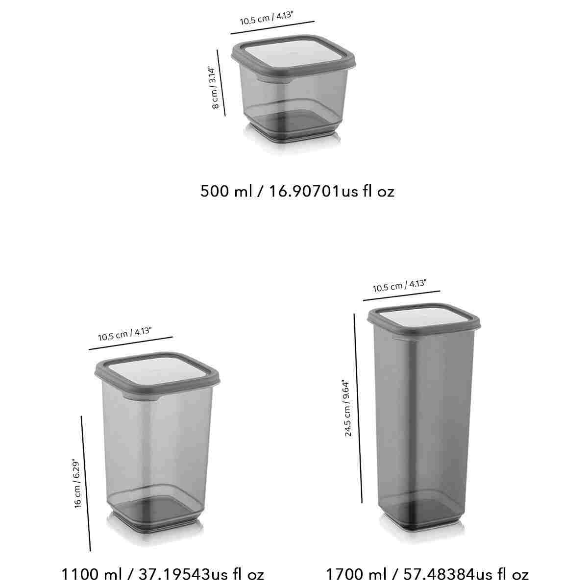 Meleni Home 24'lü Mega Set Pino Kare Erzak Saklama Kabı Seti Antrasit 8x(0,50 LT-1,10 LT -1,70 LT) Etiketli - Görsel 4