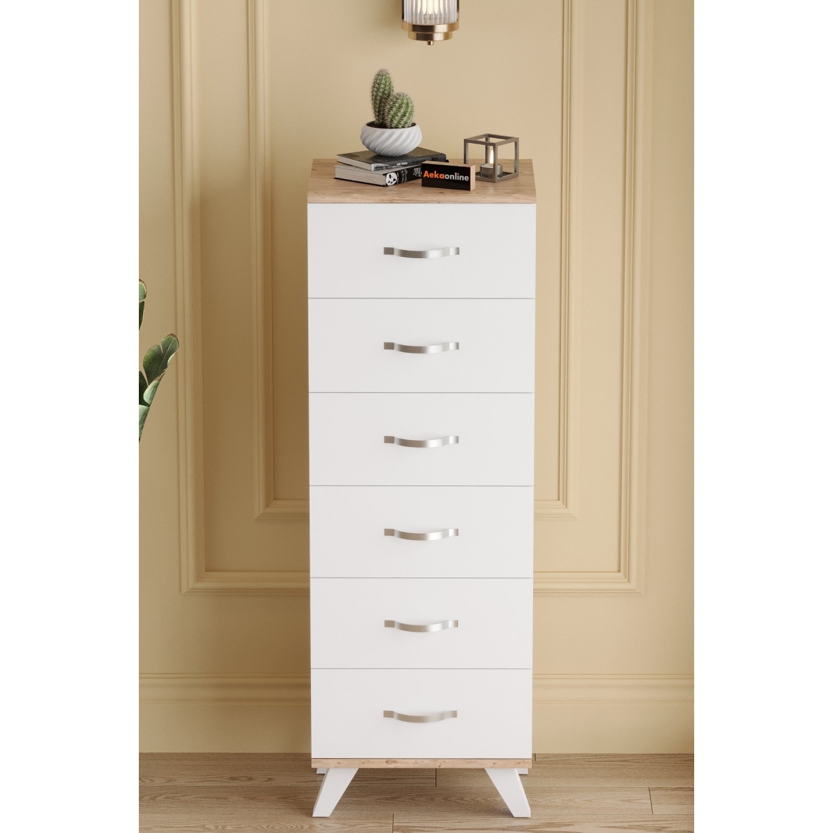 AEKA AE-3038 Belinda 6 Çekmeceli Beyaz Şifonyer Komodin 132*45*36 cm - Görsel 4
