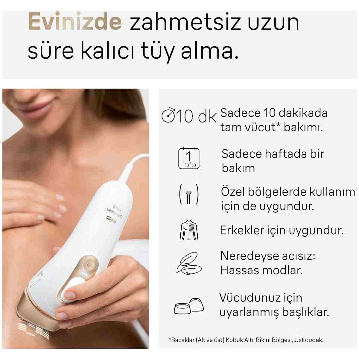 Braun Lazer Epilasyon Cihazı Vücut Kıvrımlarına Uyumlu İki Ayrı Başlıklı Gelişmiş Tüy Azaltma Sistemi Ipl Makinesi - Görsel 3