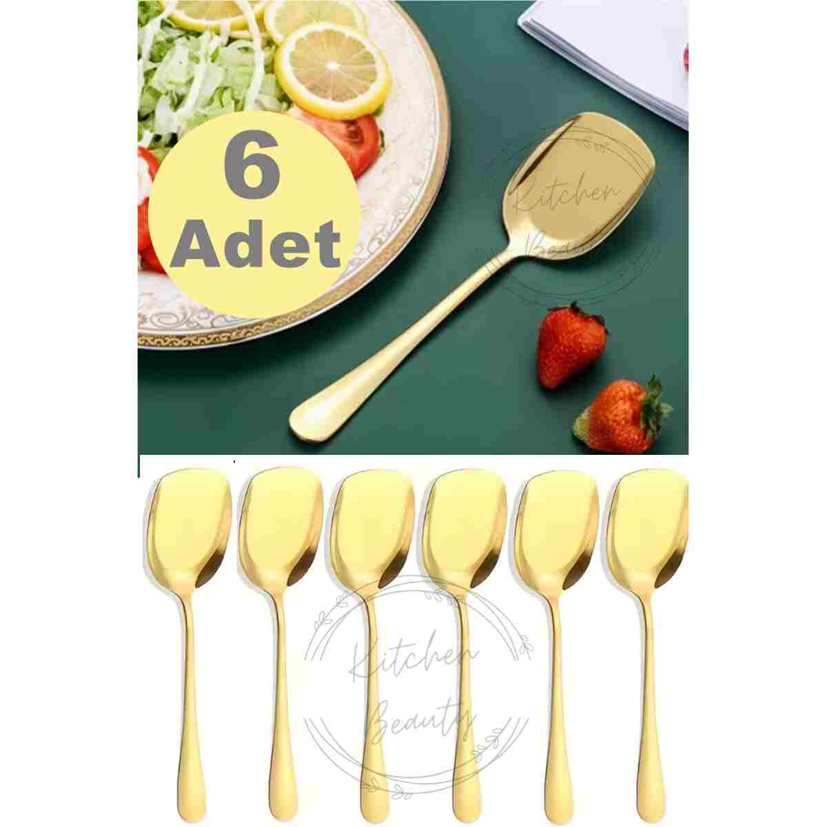 Kitchen Beauty 6 Adet Pratik 21 Cm Paslanmaz Çelik Lüx Servis Salata Kaşığı Spatula | Çelik Yemek Servis Kaşığı - Görsel 3
