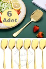 Kitchen Beauty 6 Adet Pratik 21 Cm Paslanmaz Çelik Lüx Servis Salata Kaşığı Spatula | Çelik Yemek Servis Kaşığı - Görsel 3