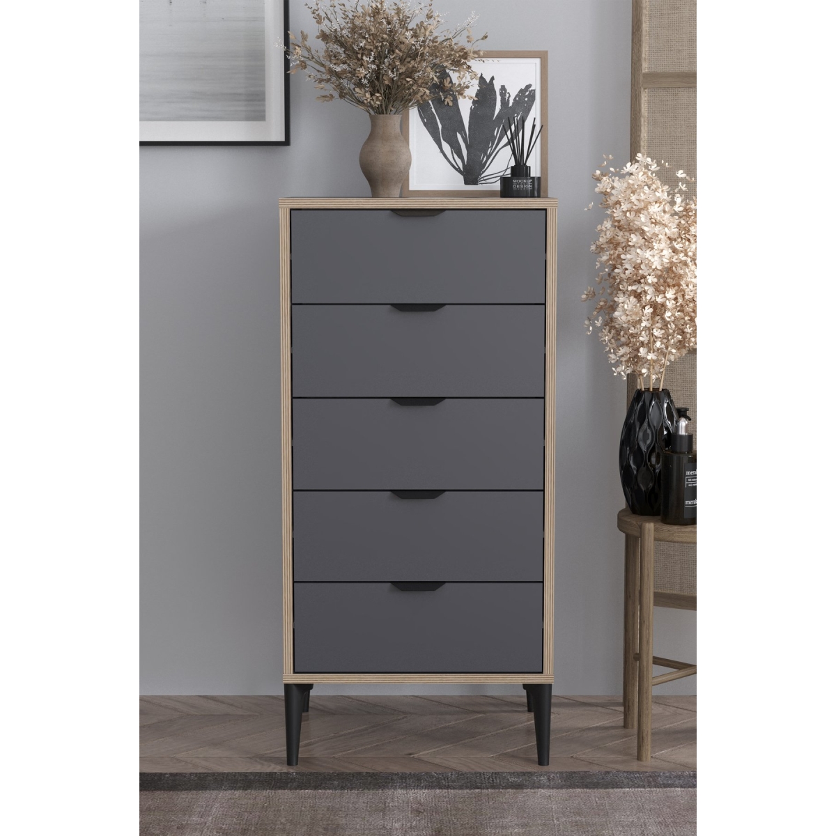 SARMOBİ Arden 5 Çekmeceli Şifonyer/Çamaşırlık 50x105x40 cm Beyaz – Modern Tasarım - Görsel 10