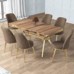 Canisa Prah Serisi 90x160 Lak Panel Hazar Gold Ayak Masa Takımı 6 Cappucino Sandalye