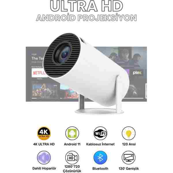 Teknodrone Taşınabilir Android Projeksiyon En Güncel Versiyon Wifi Destekli Akıllı Sinema Projektör Ultra Hd