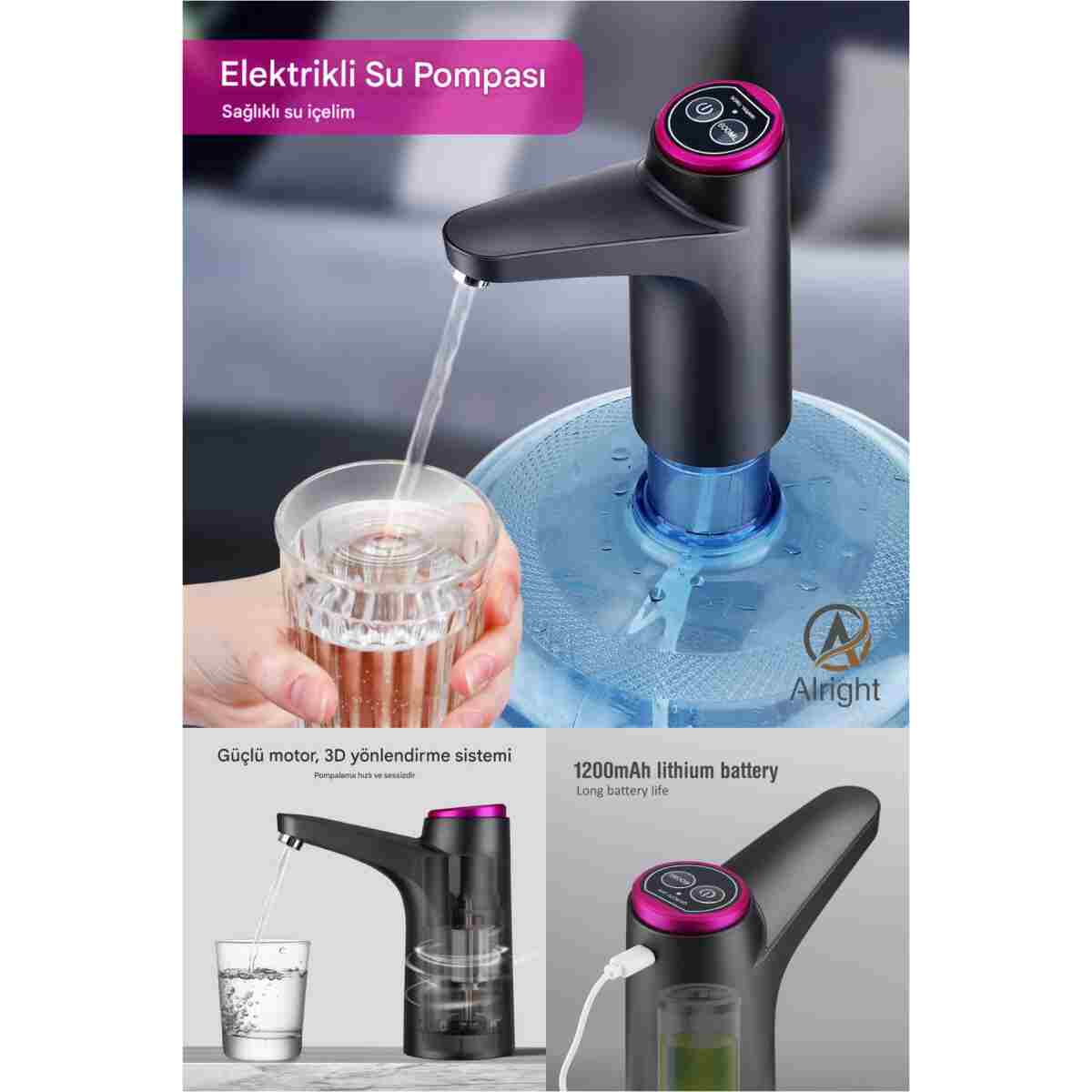 Alright Yeni Nesil Damacana Pompası Tuşlu Limit Ayarlı Su pompası Taşınabilir Tasarım (carboy pump) - Görsel 8