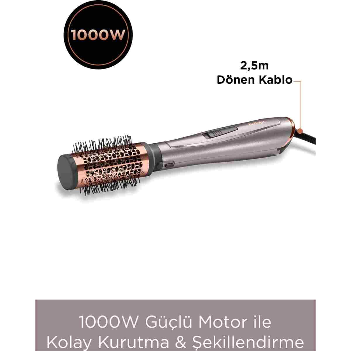 BABYLİSS Air Styler 1000W 200 Derece İyon Etkili 4 Başlıklı Hava Üflemeli Saç Şekillendirici Seti Gri AS136E - Görsel 2