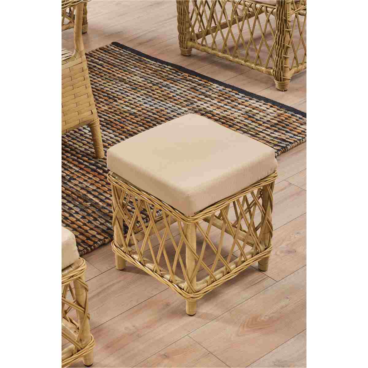 Evdemo Edra Rattan Puflu Bahçe Balkon Takımı 3+1+1+Camlı Masa Cappuccino - Görsel 5